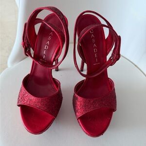 Casadei Glittering Red Strappy Heels